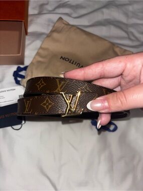 Louis Vuitton Brown Monogram Belt with Gold LV Buckle